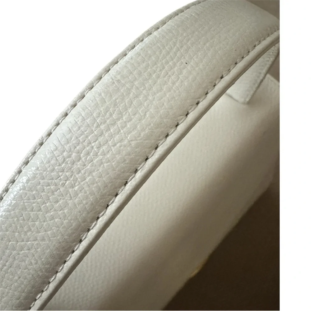 Pierre Cardin Minimalist Preppy Leather Tote Off White Cream 8x10x4 - Picture 5 of 16
